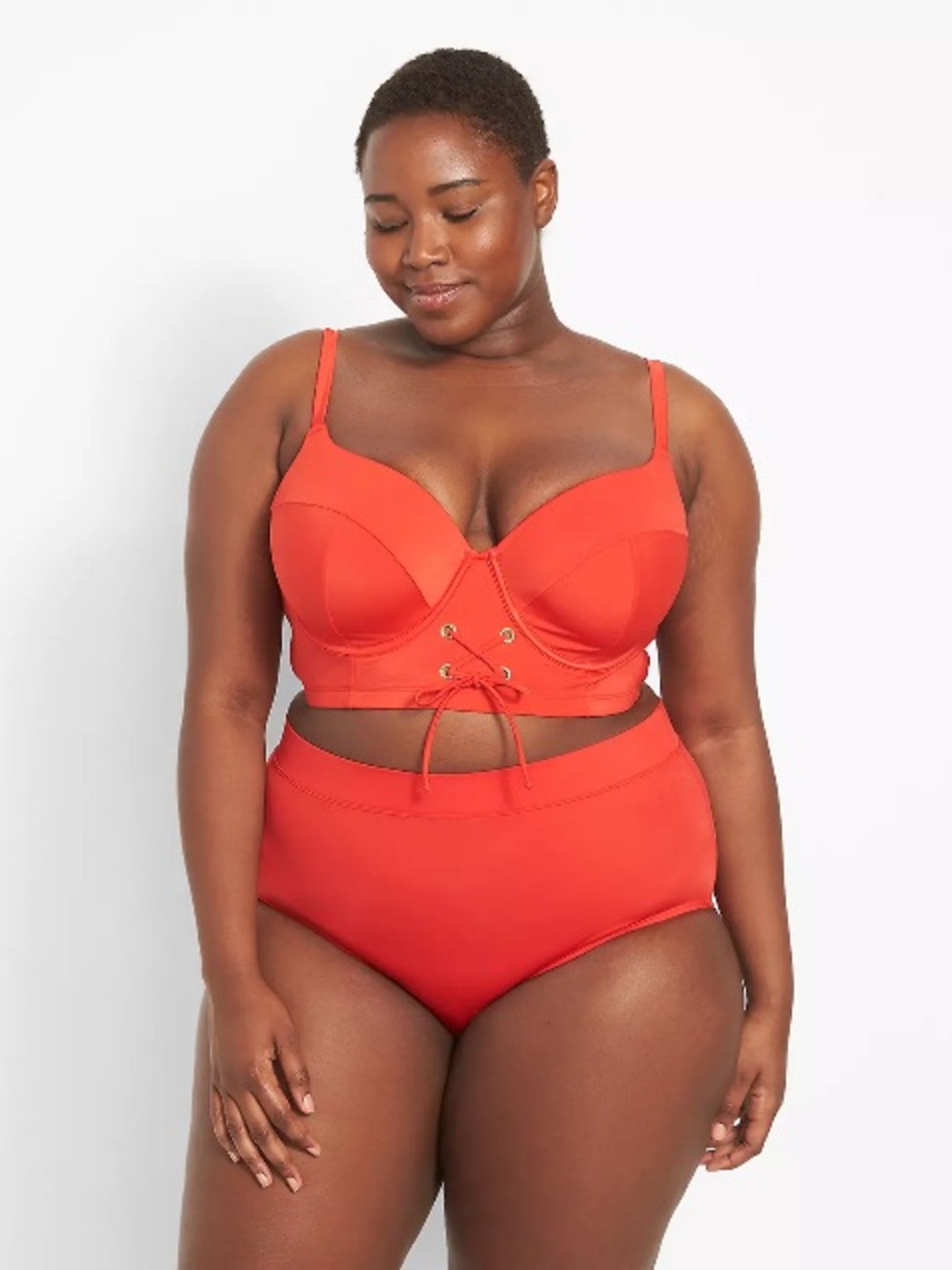 Cacique Plus-Size Lace-Up Longline Bikini Top